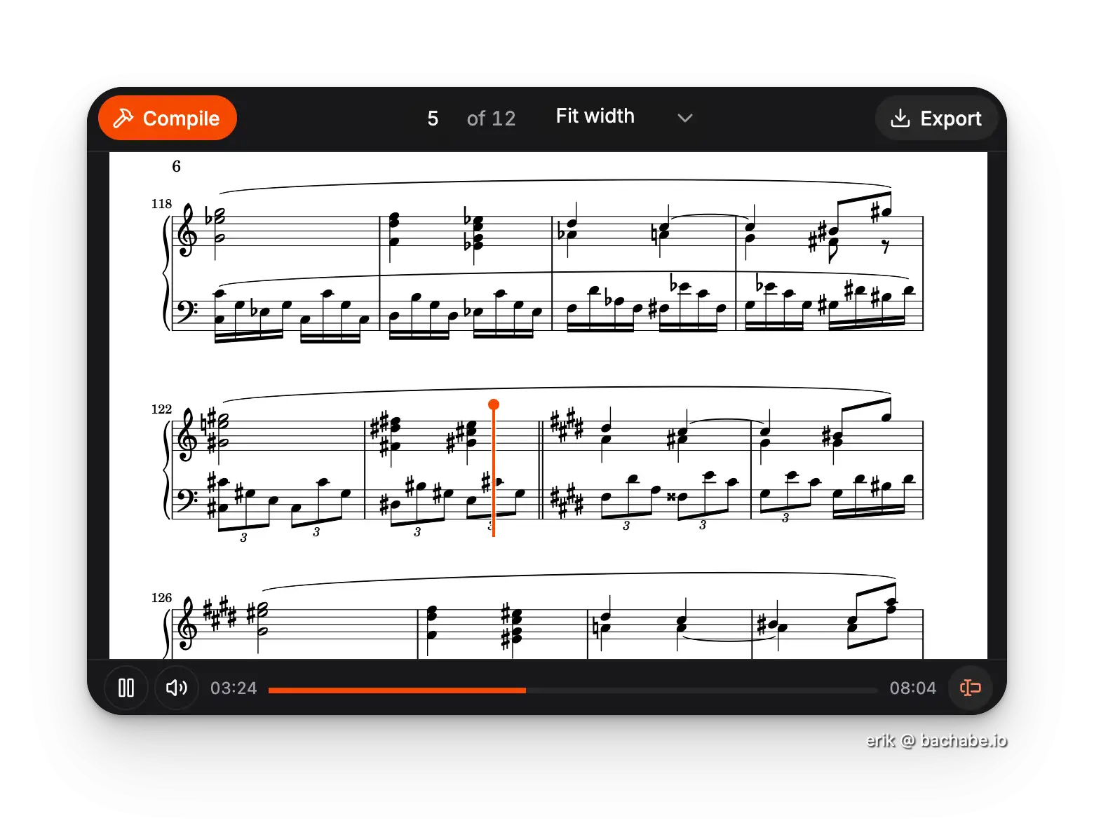 Playhead in bachable allows user to follows as audio played